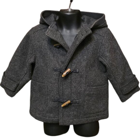 Boy's PLACE Gray Wool Blend Winter Hooded Duffle Coat Jacket sz 24m - Picture 1 of 6